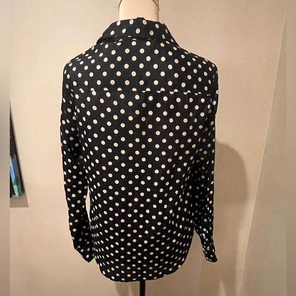 J Crew Polka Dot Silk Collared Pop Over - Black and Cream, size 0 - Picture 3 of 8